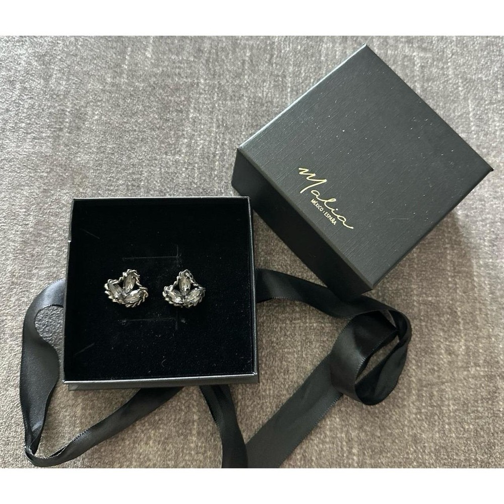 Vintage Silver Tone Clear Rhinestone Cluster Stud Earrings Marquise Cut